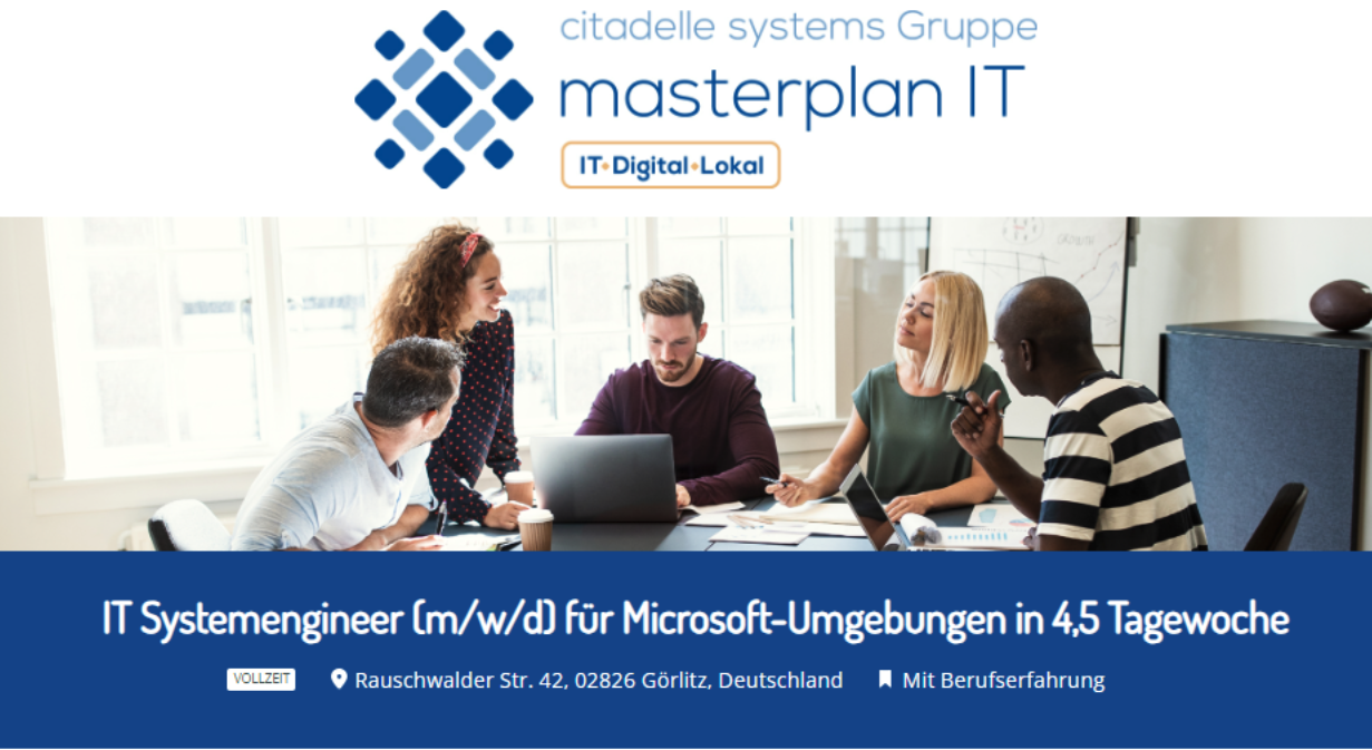 Bild zur Stelle IT Systemengineer (m/w/d) in 4,5 Tagewoche - werde Teil des Masterplans! 