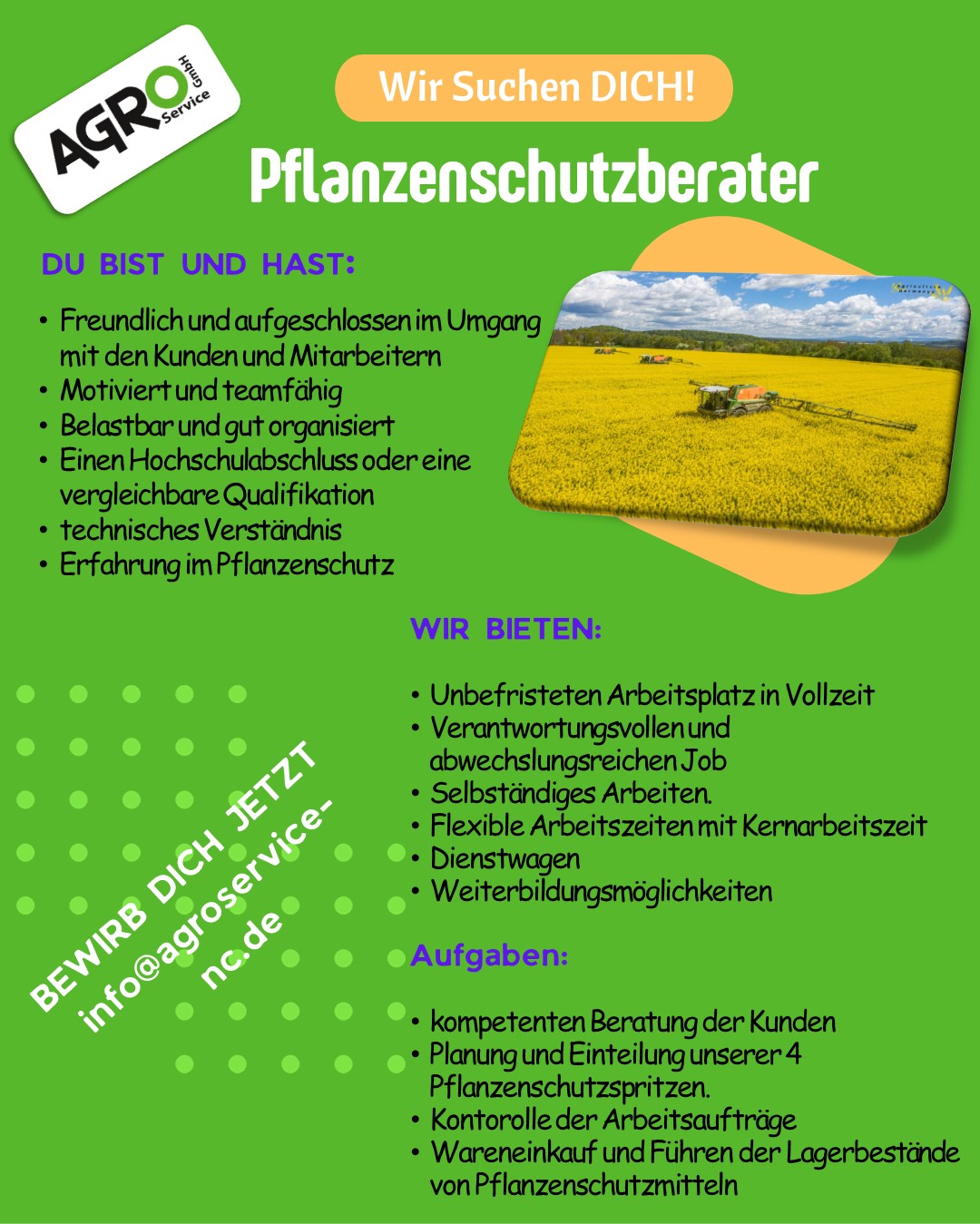 Bild zur Stelle Agraringenieur/Landwirt (w/m/d) als Bereichsleiter Pflanzenschutz