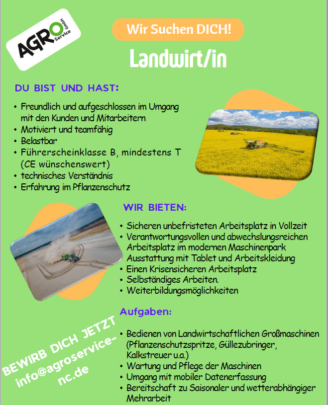 Bild zur Stelle Landwirt, Fachkraft Agrarservice (w/m/d)